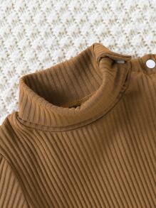 SHEIN Bộ đồ liền thân dài tay cổ lọ màu trơn cho trẻ sơ sinh - Nhiều màu - Xem 4