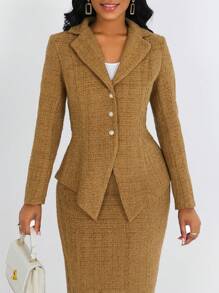 Lyxana Women Front Button Long Sleeve Lapel Minimal Casual Elegant Overcoat