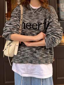FRIFUL Women Casual Mixed Fiber Letter Pattern Loose Pullover Sweater, Autumn/Winter - Multicolor - View 4