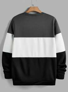 Manfinity VCAY Men's Round Neck Long Sleeve Contrast Color Patchwork Knitted Casual Sweatshirt, Autumn/Winter - Multicolor - View 2