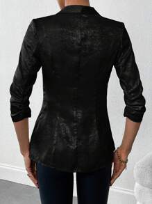 SHEIN Privé Women's Gold Color Lapel Long Sleeve Blazer - Black - View 2