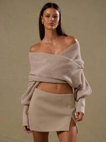 MUSERA 露肩交叉针织套头衫，Y2K风格，春季休闲可爱，90年代复古风，适合阳光、感恩节、新年、秋季、冬季、圣诞节等各种场合，优雅百搭。