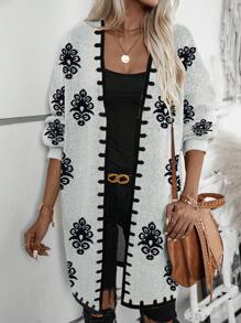 Chiquease 1pc Women's Vintage Floral & Landscape Pattern Cardigan Sweater - Multicolor - View 6