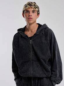 Musero Áo nỉ nam có mũ, khóa kéo, viền gân. - màu đen - Xem 1