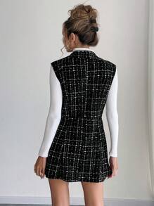 Chiquease 2 件套休闲格子背心和裙子套装秋季 - 黑色 - 查看 2