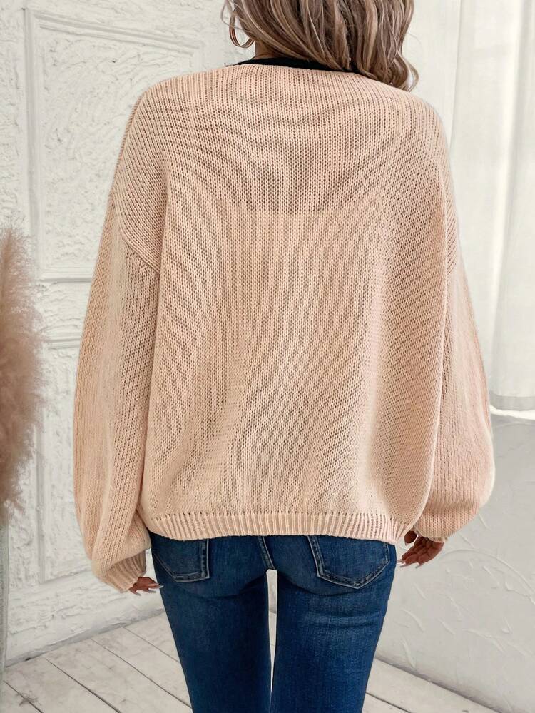 Women Contrast Stripe Long Sleeve Casual Cardigan