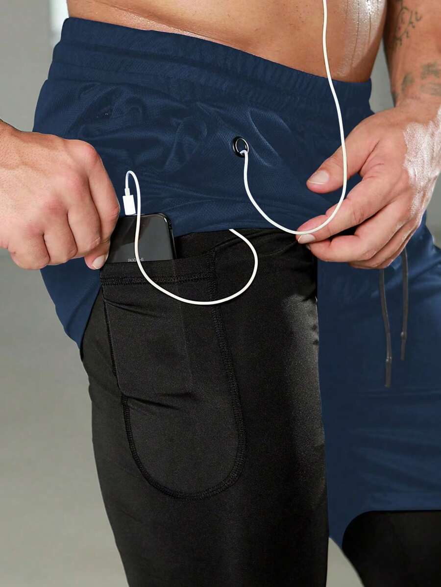 Gym Rark Men Elastic Waist Casual Sports Pants With Pockets, Everyday Basic Style Sweat Pants - Navy Blue - View 1