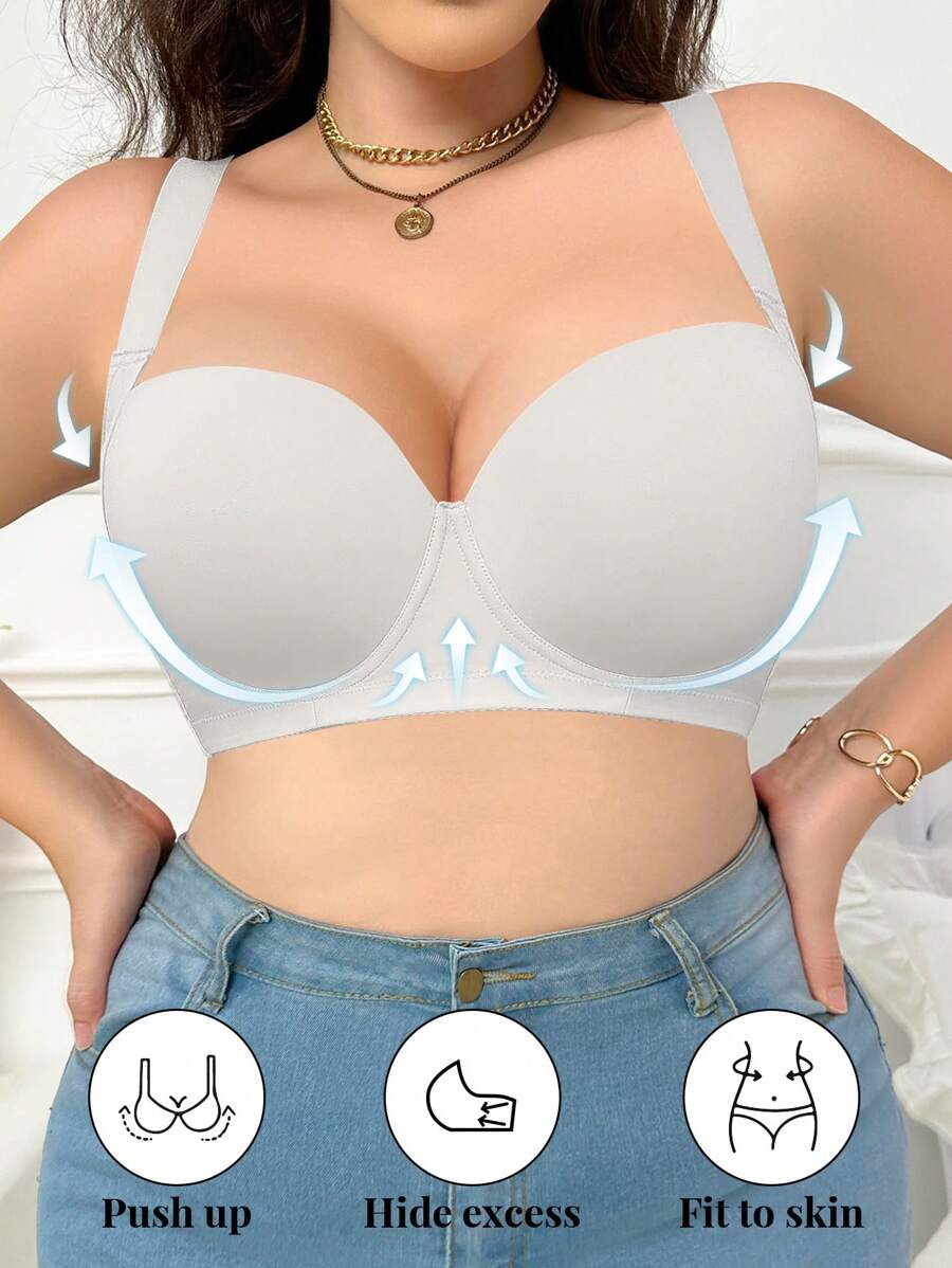 1 件加大码无缝光滑带衬垫钢圈无线舒适文胸，日常休闲穿着，提升