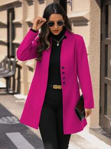 EMERY ROSE Women's Casual Vacation Valentine's Day Mandarin Collar Fitted Overcoat - Hot Pink - View 8