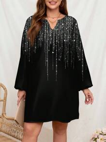 EMERY ROSE Vestido informal corto con escote en V y recortes, adecuado para el verano, tallas grandes - Negro - Ver 1