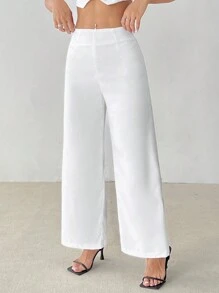 SHEIN PETITE 女款純色極簡 7/9 分長褲，休閒日常穿著，適合嬌小女性 - 白色 - 查看 6