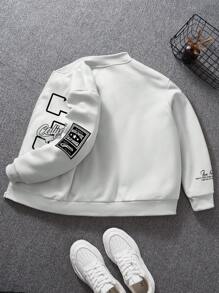 Aesthetic Post Men Front Zipper Long Sleeve Numeric Print Thermal Lined Casual Jacket - White - View 2