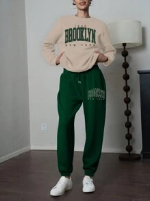 INAWLY 2 件套女士休闲字母印花运动衫和运动裤运动服秋冬季 - 彩色 - 查看 1