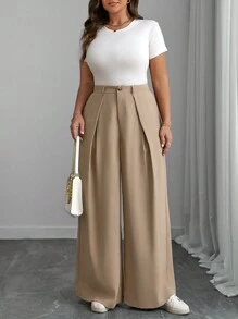 Franclia 大码女式纯色优雅办公室阔腿裤