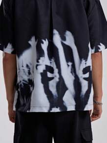 Musero Oversized Short Sleeve Abstract Print Button Through Shirt Collard Top Spring Summer Essentials Street Style - Black - View 4