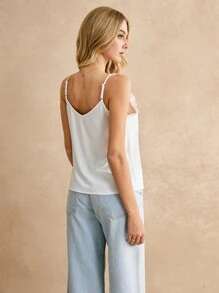 Poéselle Frill Trim Solid Cami Top - White - View 5