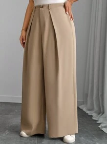 Franclia 大码女式纯色优雅办公室阔腿裤