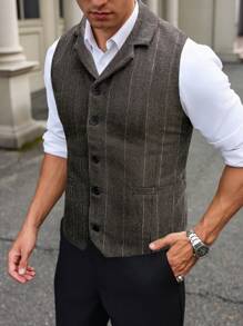 Manfinity Bizformal Men Striped Lapel Neck Single-Breasted Casual/Work Waistcoat For Autumn - Multicolor - View 4