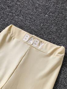 Conjunto de 3 piezas: Chaqueta, chaleco y leggings forrados de piel sintética para niñas preadolescentes - Caqui - Ver 4