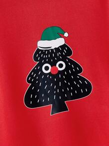 2 sztuki Zestaw dla młodej dziewczyny Okrągły dekolt Długi rękaw Drukowany swobodny top i spodnie, na Boże Narodzenie