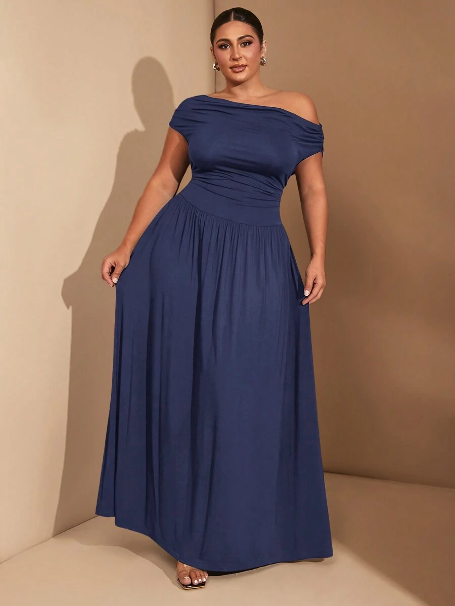 SHEIN BAE Plus Size Women's Elegant Super Versatile Stretch Fabric Black Or Daily Wear, Party, Off-Shoulder, Big Women, A-Level Dress,Birthday Dresses For Women