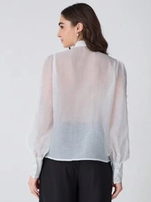 Enchnt Blusa elegante de manga larga con encaje y malla con estampado floral, para otoño