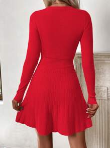 SHEIN Clasi Vestido de suéter de punto de manga larga ajustado de cuello redondo de unicolor, para otoño/invierno y ropa de Año Nuevo