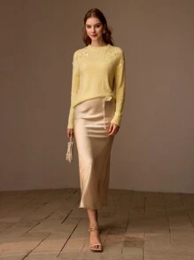 MOTF PREMIUM SOLID CONTRAST SEQUIN DETAIL DROP SHOULDER OVERSIZE SWEATER