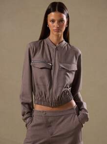 MUSERA Zip Up Cropped Pocket Jacket - Grå - Visa 1