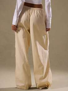 MUSERA 抽绳工装裤 度假风 优雅休闲 可爱夏季 - 卡其色 - 查看 5