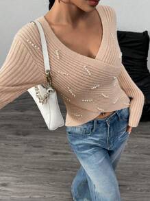 Calvaya Jersey de punto estructurado de unicolor elegante con perlas