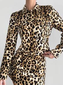 SHEIN X Belinda SHEIN Essnce Chaqueta con estampado de leopardo elegante para mujer, otoño