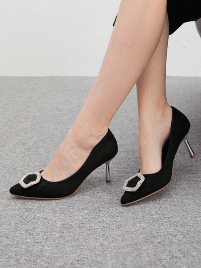 CUCCOO BIZCHIC Women's Metal Decor Pointed Toe Casual High Heel Pumps