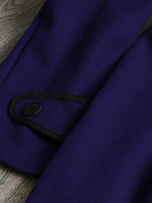 SHEIN Clasi Áo khoác dài tay ve khía màu trơn cỡ lớn cho nữ, thu/đông - Màu xanh hải quân - Xem 5