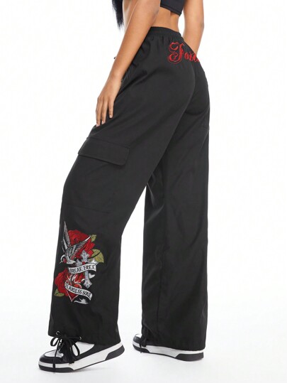 J-Fashion Pantalon cargo taille basse brodé Y2K