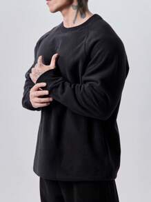 Manfinity Sport Corelite 1pc Boyfriend Style Men Plain Crew Neck Long Sleeve Minimalist Casual Sports Sweatshirt, Daily Wear Active Wear - Black - View 6