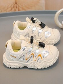 1 paire de baskets mode pour enfants, garçons/filles. Chaussures de sport décontractées pour l'école et l'extérieur, en automne et au printemps. Chaussures à semelle en caoutchouc pour tout-petits, convenant à toutes les saisons. - Beige - Voir 3