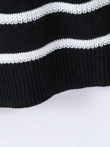 SHEIN Gestricktes Kleid für Tween Mädchen, französischer Stil schwarz-weiß gestreiftes Oversized-Strickkleid mit hohem Kragen und langen Ärmeln, zerrissenes Design, weicher und bequemer Stoff, modisch für Herbst/Winter, geeignet für Zuhause, Reisen, Musikfestivals, Weihnachten, Halloween-Partys, klassischer europäischer Stil - Schwarz und Weiss - Übersicht 4