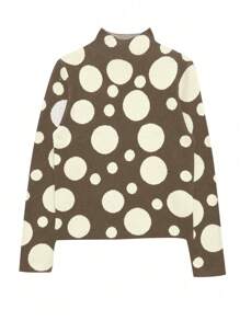 SHEIN Unity 新款秋冬女装高领波点印花长袖修身针织套头毛衣 - 駝色 - 查看 5