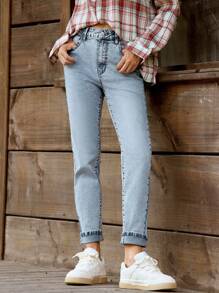 LanaWest Women Casual Stretch Cone Shaped Jeans With Pockets - Light Wash - View 3