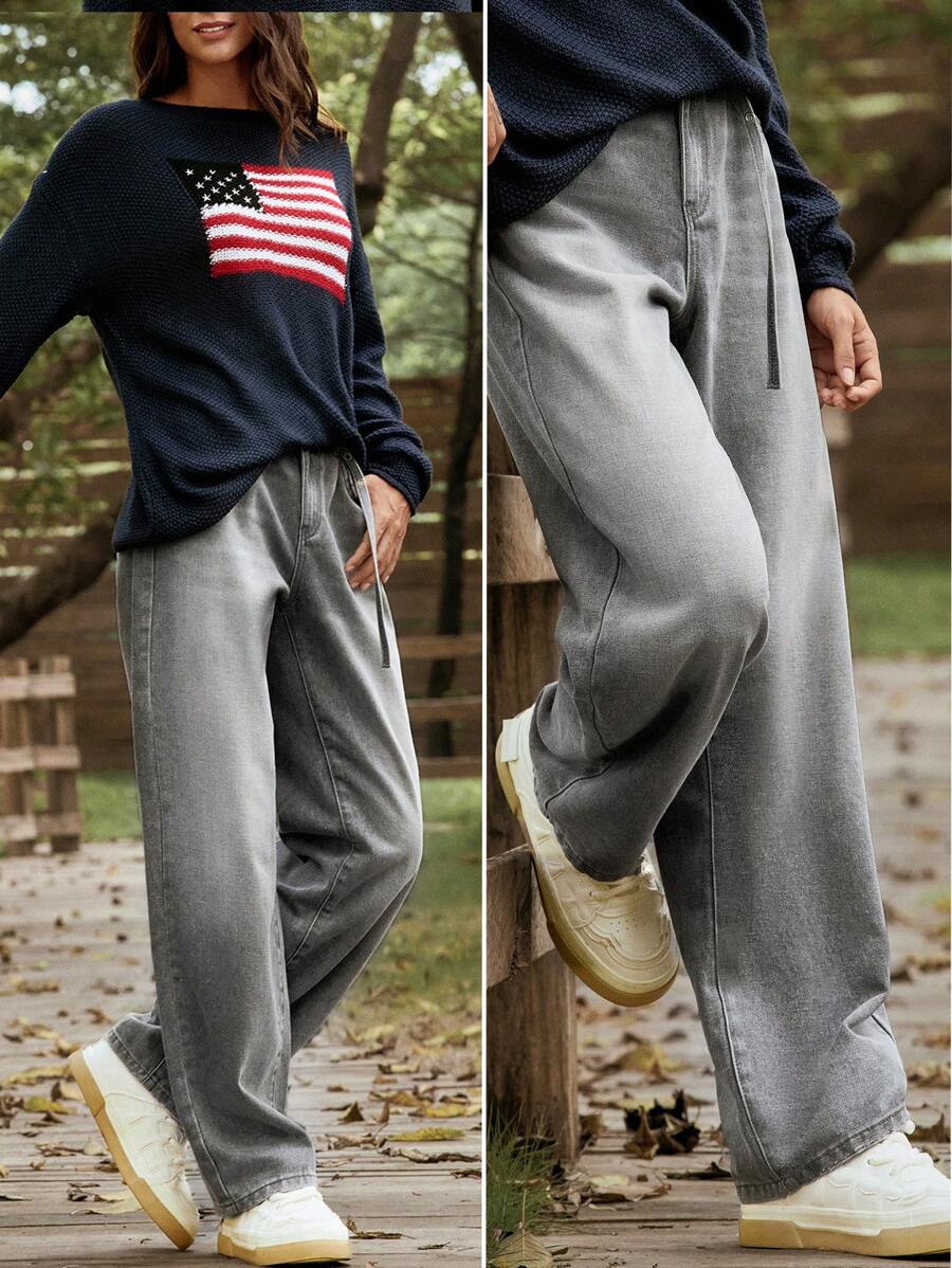 LanaWest Women's Straight Leg Loose Fit Casual Pockets Denim Jeans