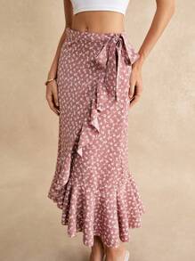 Poéselle 碎花荷葉邊側打結半身裙