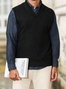 Manfinity Homme Men's Casual Solid Color Knit Vest, Autumn - Multicolor - View 3