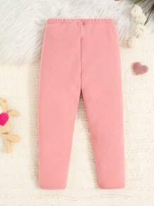 1pc Young Girl Pink Solid Color Thermal Lined Leggings, Fashionable & Warm - Pink - View 2