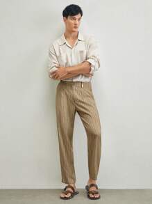 AKNOTIC Business Casual 男士梭织修身休闲直筒长裤，适合日常穿着 - 卡其色 - 查看 8