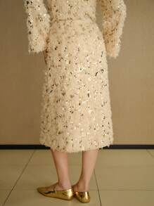MOTF STUDIO SEQUINS FUZZY A LINE SKIRT, NEW YEAR - Apricot - View 8