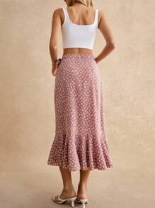 Poéselle 碎花荷葉邊側打結半身裙