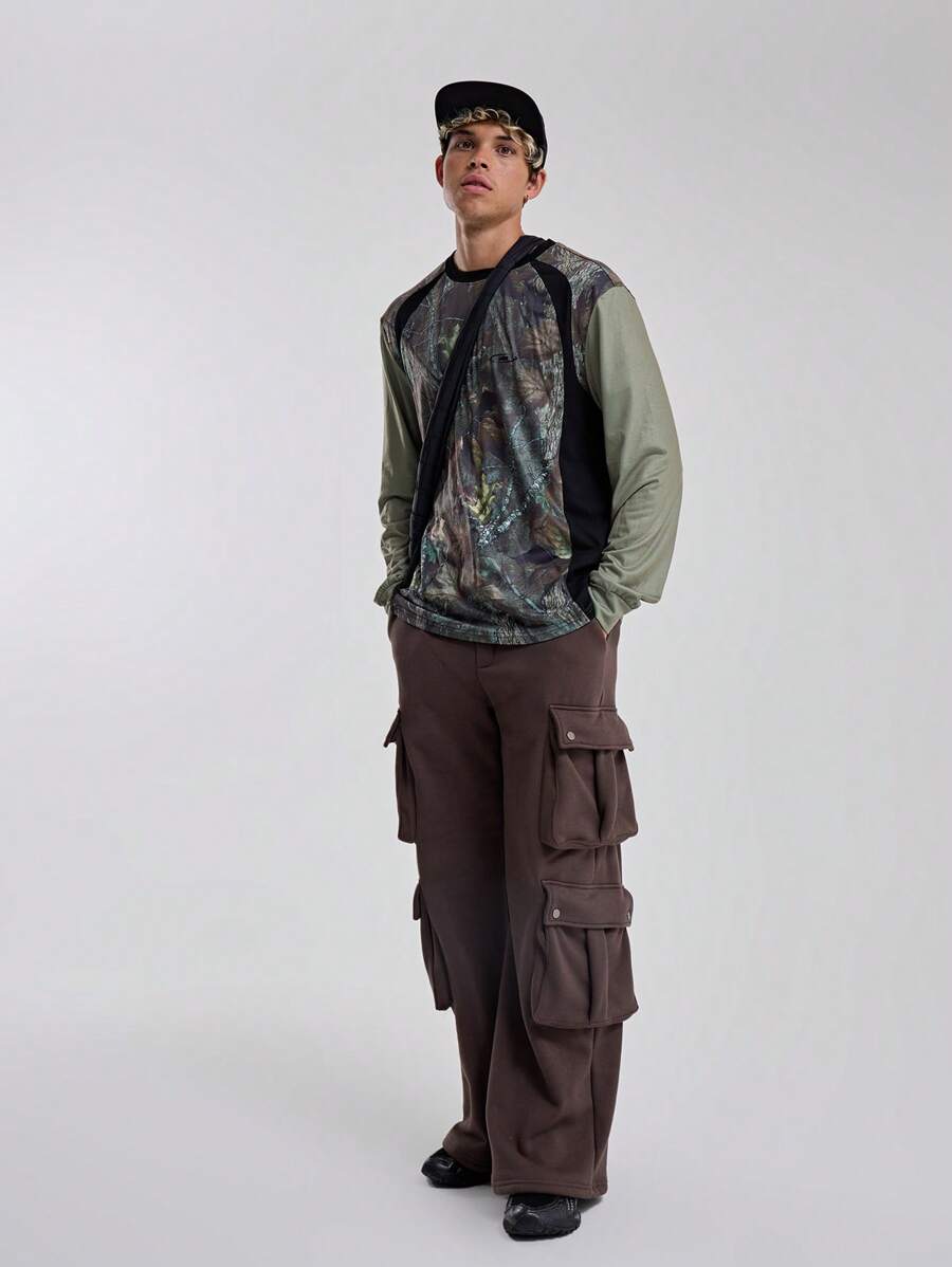 Musero Wide Leg Cargo Pockets Heavy Jersey Sweatpants SPRING SUMMER Wardrobe Streetstyle - Coffee Brown - View 1