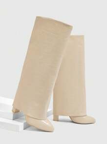 CUCCOO SZL Women's Fashion Apricot Color Pants Boots, Pointed Toe High Shaft Chunky Heel Over-The-Knee Boots, Sexy & Chic Riding Boots For And Vibe And Spring Shoes Spring Break Easter