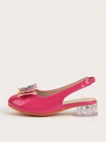 Zapatos de princesa con tacón de cristal, cómodos y de punta redonda con diseño de mariposa, elegante y de moda, adecuado para primavera/verano/otoño, para niñas pequeñas y bebés - Rosa Fucsia - Ver 3